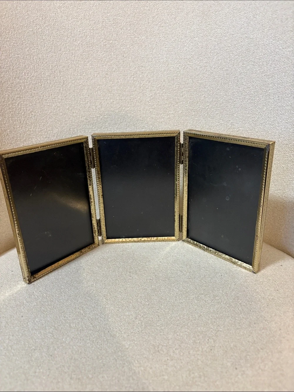 Set of Woven Rattan & 3 window gold Photo Frame